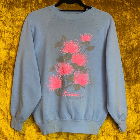 Vintage Sweaters - Miller Vintage Lavender Hawaii Ohia Lehua Crew szL